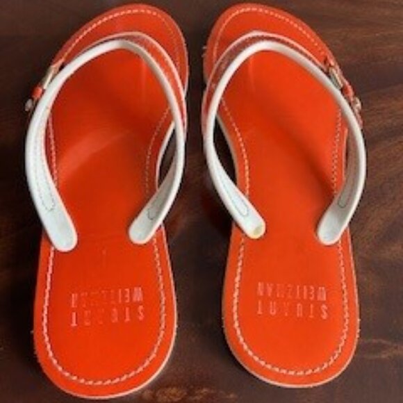 Stuart Weitzman Orange + White Thong Sandals - Picture 3 of 4